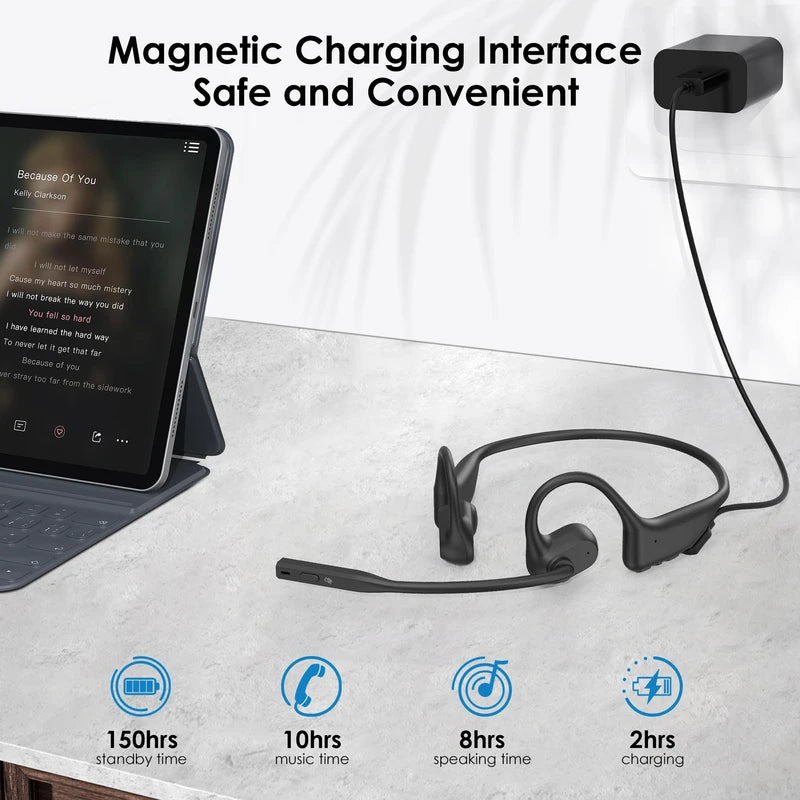 Open Ear Headphones with Mic, Bluetooth Headset with Microphone, Dual Connect Bluetooth 5.3 Headset with AI Noise Cancelling Mic & Mute Function, Wireless Headset for Work, Sports, Drive(Dark Black)