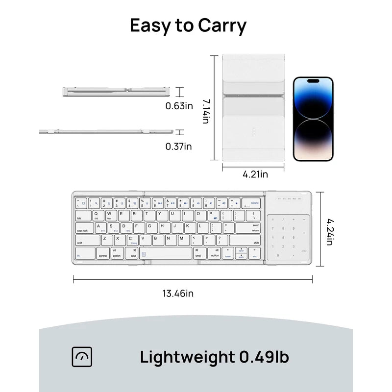 SODI Foldable Keyboard with Sensitive Touchpad, Portable Wireless Keyboard for iMac, Multi Devices, 2 in 1 Pocket-Sized Bi-Folding Portable Key-Board, Travel