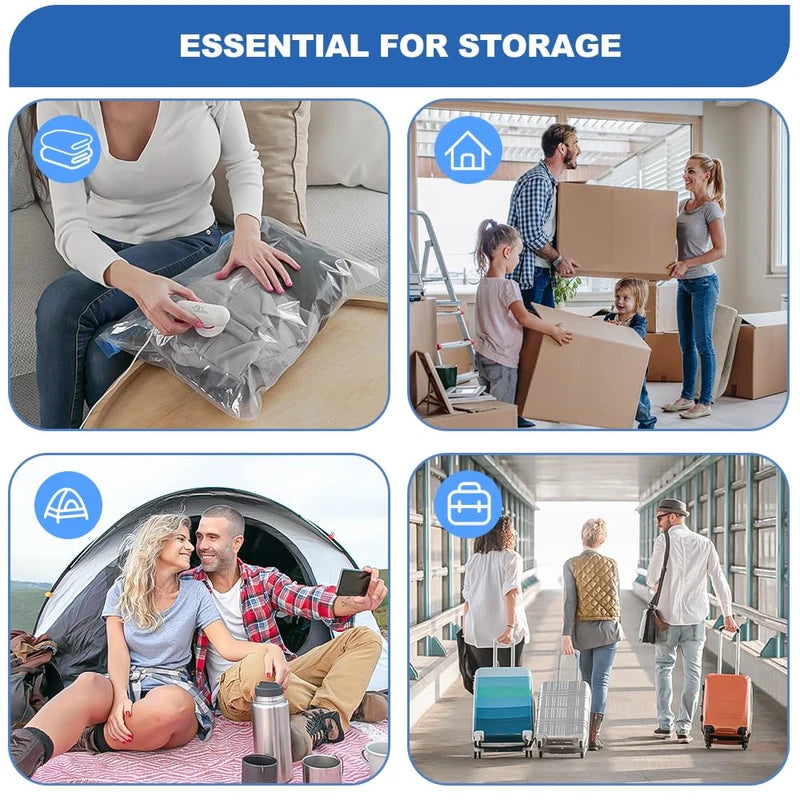 Vacbird Vacuum Bags for Clothes Travel, Pack of 12 Vacuum Bags with Pump (4 x 40 x 40 cm, 4 x 40 x 50 cm, 4 x 40 x 60 cm), Reusable, Suitable for Moving, Travel and Storing Seasonal Clothing