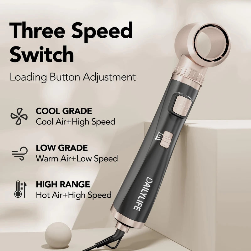 DAILYLIFE Blow Dryer Brush, Rotating Hair Dryer Brush with Detachable Brushes, Ionic Heated Round Brush, 3-in-1 Hot Air Spin Brush Set, 3 Temperature Settings, for All Hair Types
