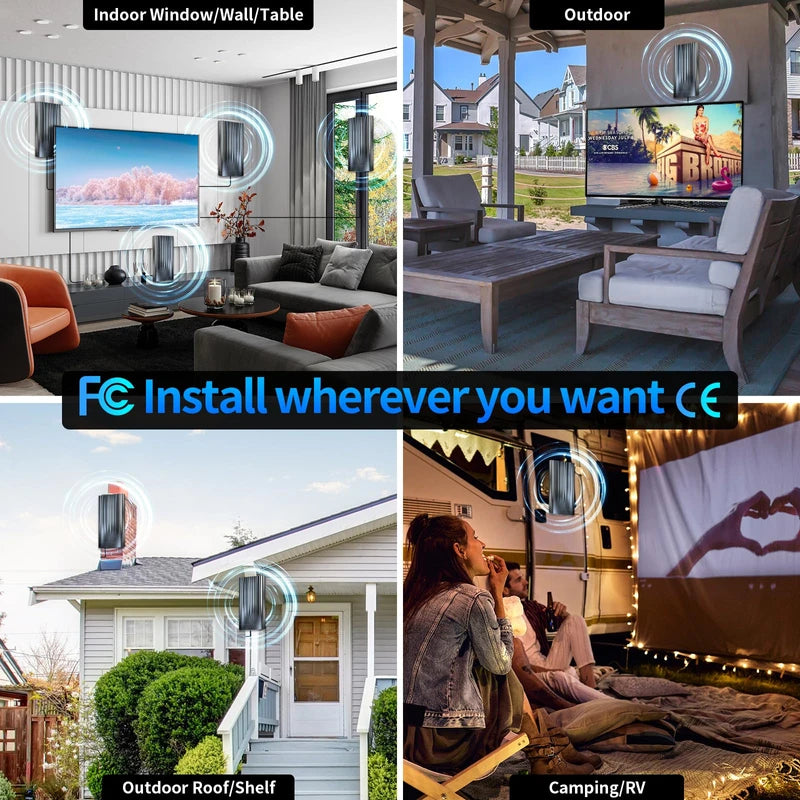 3200+ Miles Tv Antenna Indoor, 2025 Digital Antenna for Smart Tv Outdoor, Strongest HDTV Antenna for Local Channels with Amplifier, Signal Booster & 52FT Coax Cable/AC Adapter Support 8K 4K 1080p