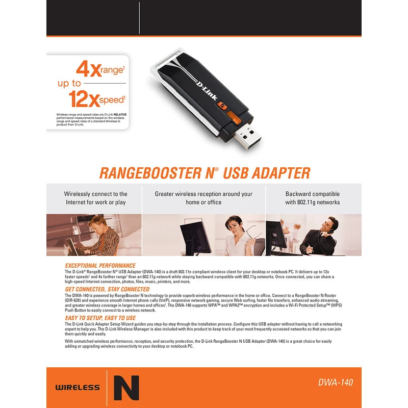 D-Link DWA-140 RangeBooster Draft 802.11n Wireless USB Adapter