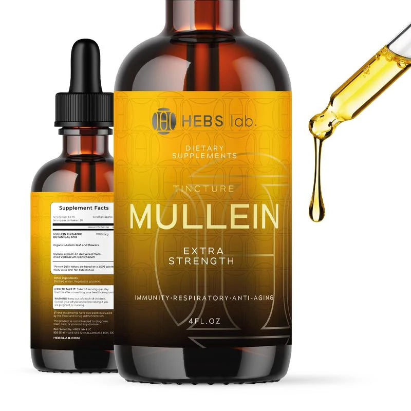 Mullein Drops - Mullein Leaf Extract - Wellness Supplement - Made in USA by HEBS lab. lung health support immune system gluten free vegan soy free - Specification: 2FL. Oz