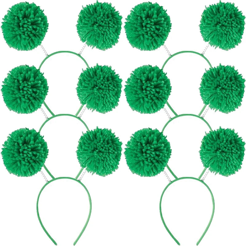 6 Pieces Pom Pom Headband Pom Yarn Headbopper Fluffy Ball Hairband for Adults Kids Events Celebrations Themed Parties (Green)