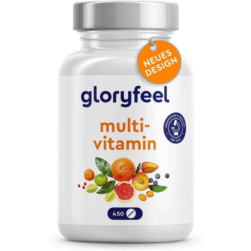 gloryfeel High Dose Multivitamin, 450 Tablets (15 Months), All Valuable A-Z Vitamins and Minerals, Supports the Immune System, Laboratory Tested without Additives, Made in Germany