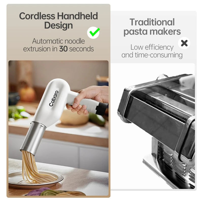 Handheld Electric Pasta Maker, 5-in-1 Cordless Pasta Machine, Portable Noodle Maker, Homemade Spaghetti Ramen