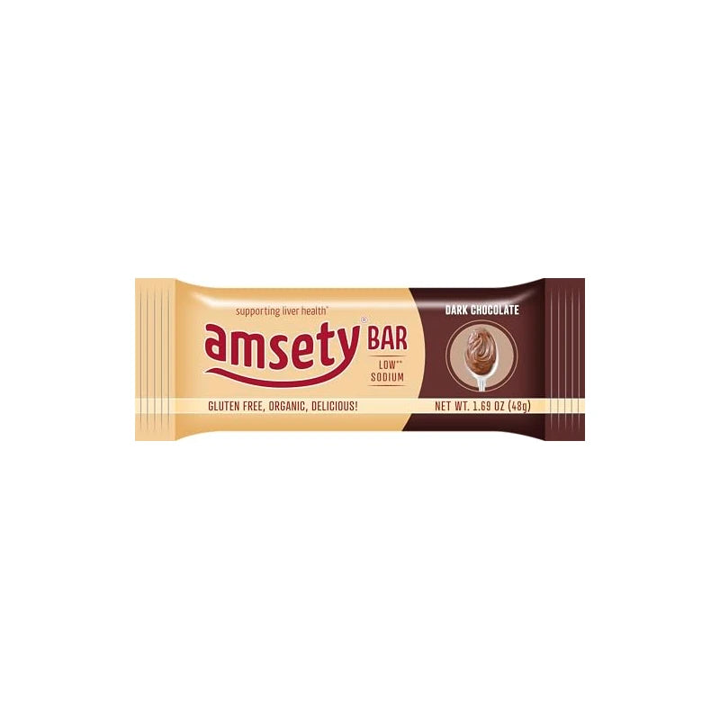 Amsety Nutrition Bar, Supports Liver Health, Includes Super 16 Vitamins, Low Sodium, Organic, Gluten-Free, 1.69oz (Value Pack (12 Bars), Dark Chocolate)