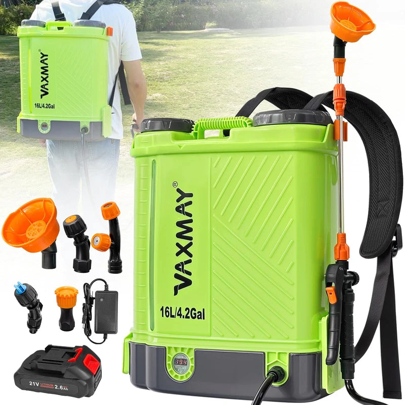 VAXMAY Battery Powered Backpack Sprayer 4 Gallon, VAXMAY 100 PSI Electric Graden Sprayer Works with Makita 18V Battery, Weed Yard Sprayer with Telescopic Wand, 5 Nozzles, 2.6 Ah Battery & Charger Included