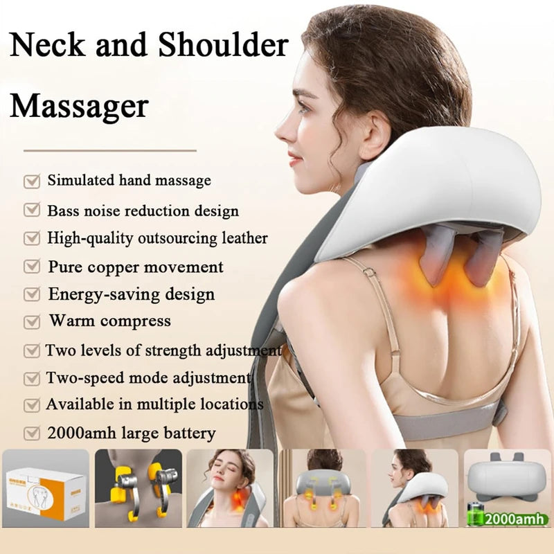 Nvmti 4 Hands Neck and Shoulder Massager, 2025 New Four Hands Neck Massager, Neck and Shoulder Massager with Heat, Wireless Shiatsu Massager, 4hands Neck & Shoulder Massager (Beige)