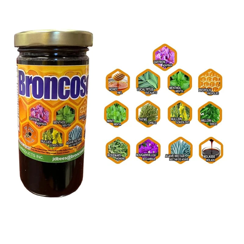 BRONCOSOL PLUS - honey with Zaffron, Eucalyptus, Mint and more Extracts, 12oz