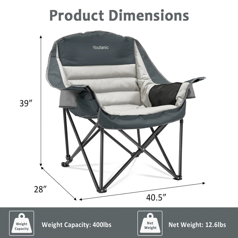 Youtanic Oversized Camping Chair, Portable Folding Camping Chairs with Side Pocket, Cup Holder and Carry Bag, Heavy Duty Outdoor Camping Chairs for Adults, Fishing, Sports, Trip, up to 400lbs, Style 8