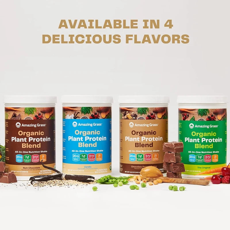 Amazing Grass - Organic Vegan Plant Based Protein - CHOOSE SIZE & FLAVOR - 11 Servs - Vanilla