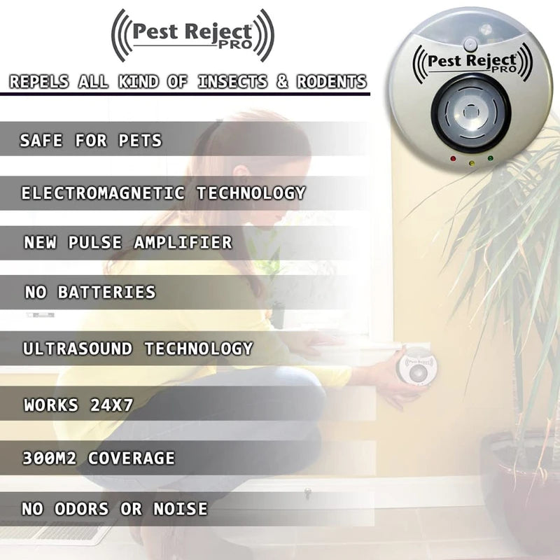 Pest Reject Pro – 2 Stück Schädlingsbekämpfer – Ultraschall und Elektromagnetismus, Abdeckung für Ihr Zuhause von 200 m² Effektive Schädlingsabwehr, Umweltfreundlich, Insektenschutz für Wohnbereiche