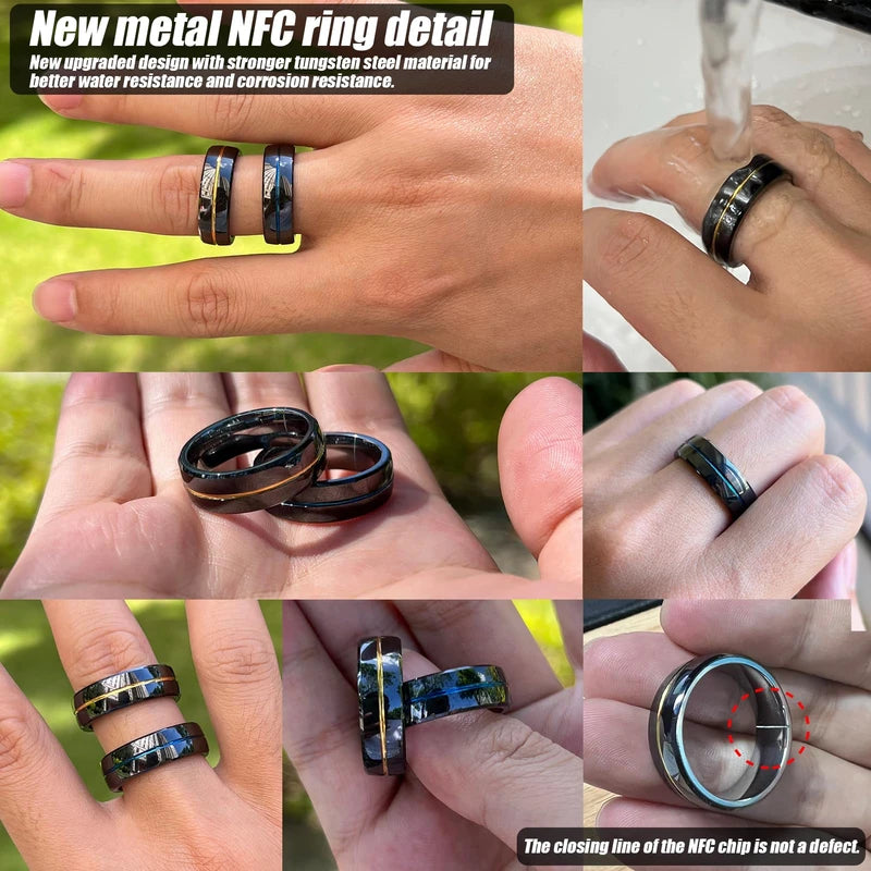 Tungsten Ring Digital Business Card - Waterproof NFC Ring - Social Media Sharing & Instant Contact - Tap to Share NFC - iOS and Android(Gold-#11)