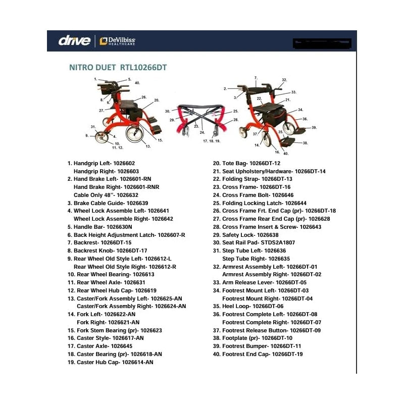 Backrest Knob (Pair) for Drive Nitro Duet Rollator and Transport Chair Combination Unit Model # RTL10266DT - Part # 10266DT-17