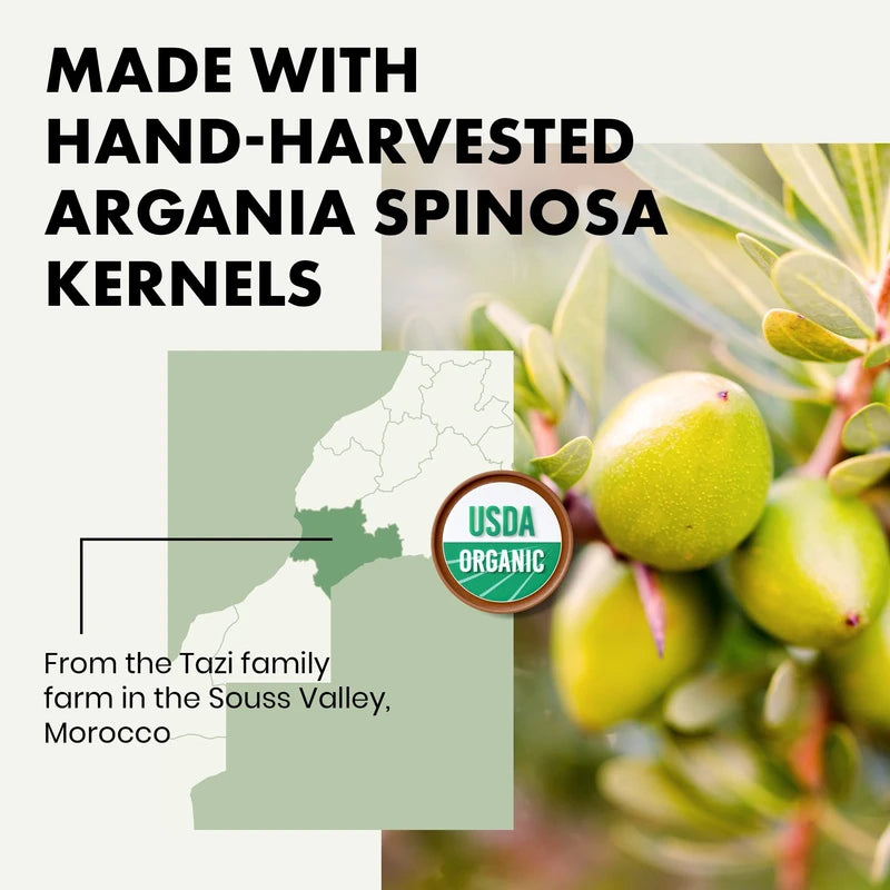 ORGANIC Argan Oil - 100% Pure/Unrefined/Extra-Virgin/Vegan - HAND-HARVESTED & COLD PRESSED in Morocco - Perfect for Skin/Hair/Nails/Face/Body - GMP-Certified/Dermatologist Approved