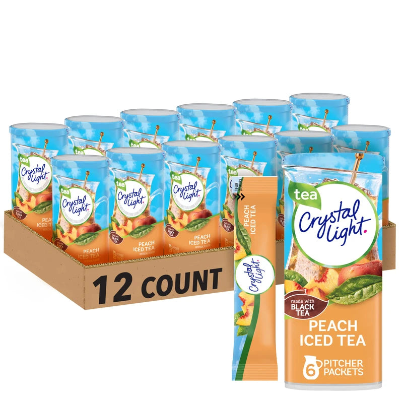 Crystal Light Crystal Light Peach Iced Tea Artificially Flavored Powdered Drink Mix, 72 ct Pack, 12 Canisters of 6 Pitcher Packets