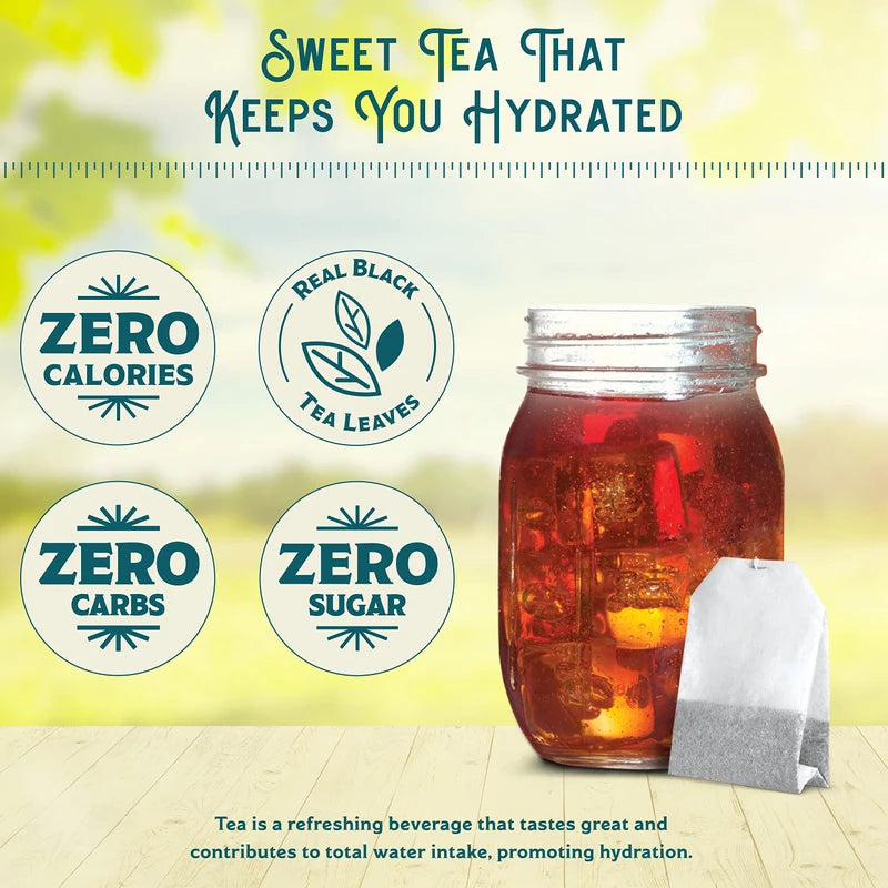 Southern Breeze Hot Brew Sweet Tea Decaf Iced Tea with Black Tea and Zero Carbs Zero Sugar, 22 Individually Wrapped Family Size Tea Bags, Pack of 6