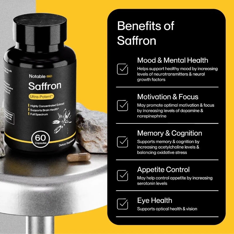 Notable Ultra-Potent Saffron Extract Capsules | 30mg | 20% Polyphenols 7.5% C...