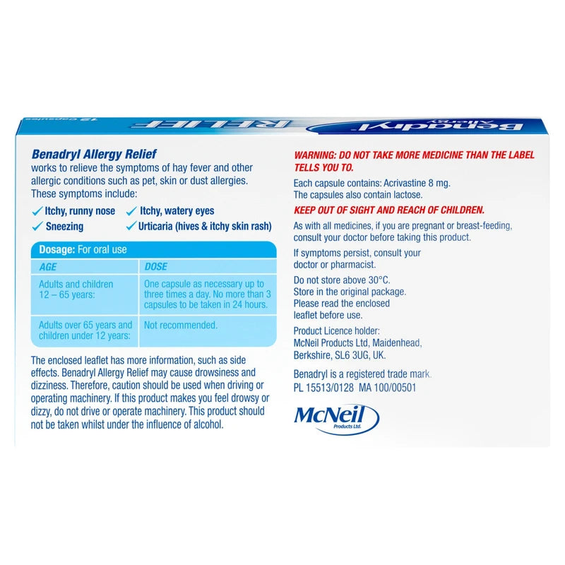 Benadryl Allergy Relief, 12 Capsules