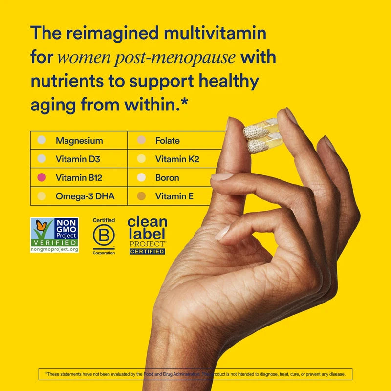 Ritual Ritual Multivitamin for Women 50+, Menopause Supplements with Vitamin D3, K2 and Magnesium for Bone Support*, Omega-3 DHA, Vitamin B12, Non-GMO, Mint Essenced, 30 Day Supply, 60 Vegan Capsules