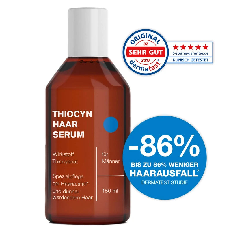 Thiocyn hair serum against hair loss* for men • Scientifically based remedy without known side effects • Made in Germany • Effective regardless of age • 150 ml
