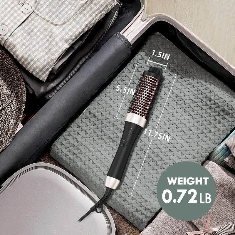 Thermal Brush Blowout Look Ionic Heated Round Brush with Ceramic Tourmaline Hair Styling Brush 1.5 Inch Heated Curling Brush with Dual Voltage Curling Iron Hot Round Brush
