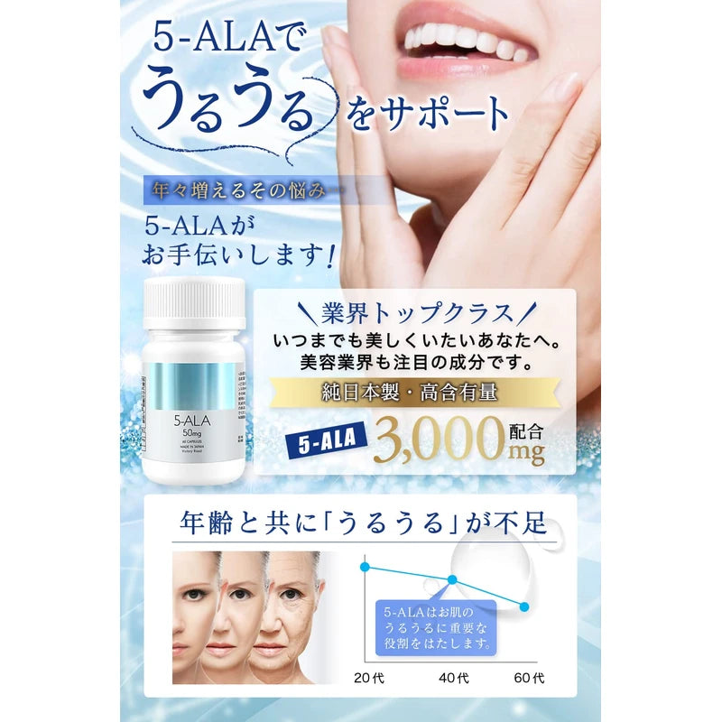 【モンドセレクション金賞受賞】 5-ALA 3000mg ネオファーマジャパン製 ALA 100%使用 二酸化チタン不使用 5alaサプリメント 1カプセル 50mg 配合 国産 5-アミノレブリン酸 アミン酸 サプリメント 60カプセル (約60日分)日本製 ビクトリーロード