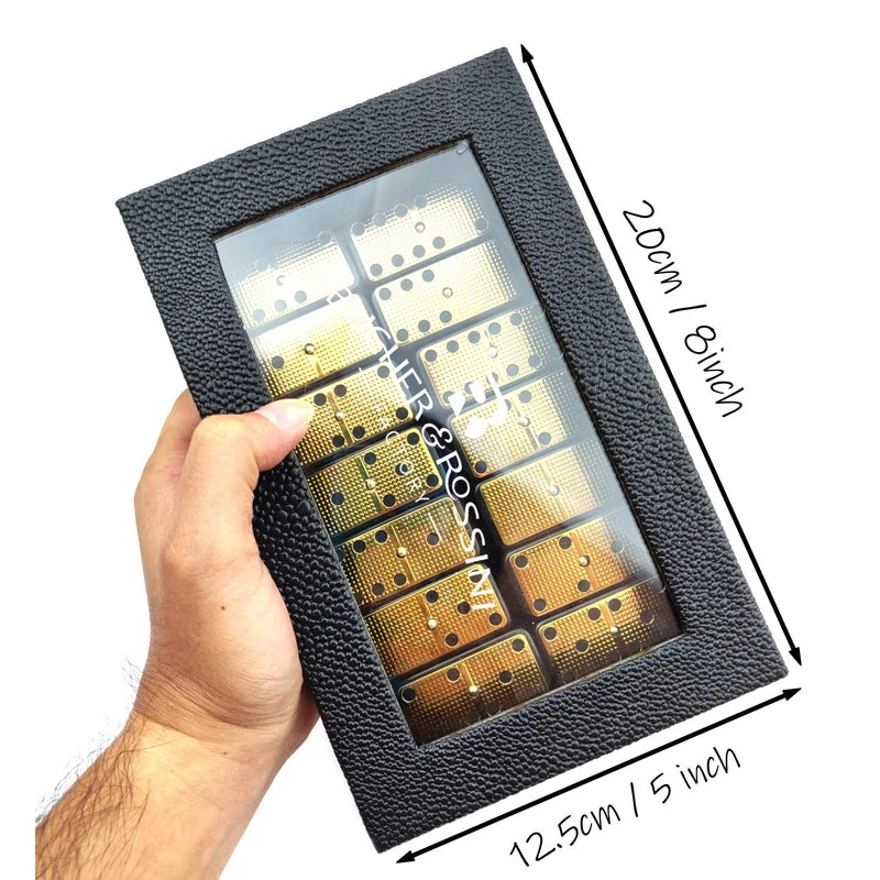 Bucher&Rossini Metal Surface Dominoes Set Double 6 for Adults and Kids - Claasic 28Pieces Gold Metal Surface Domino's Game Set Idea Gift Present for domino Players or Family Game Night