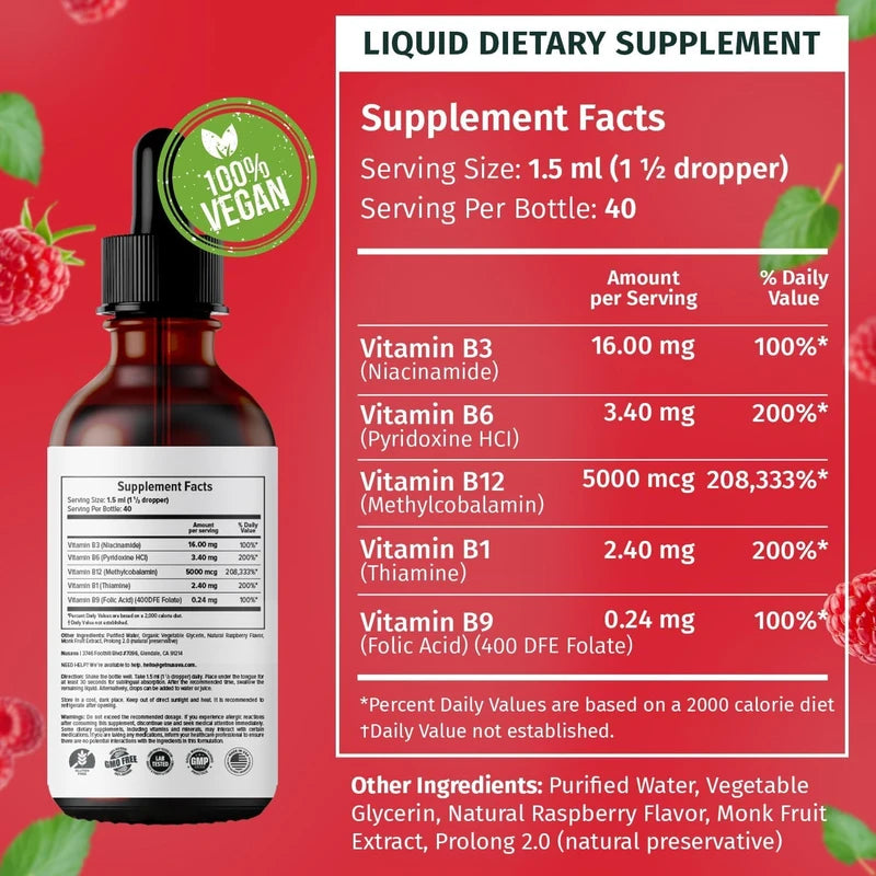 (4 Pack) Vitamin B12 Liquid Drops, Vegan B12 Sublingual 5000 mcg, Methylcobalamin B12, Liquid B12 Drops, Vitamin B12 Sublingual Supports Energy, Brain & Heart with 27,200 mcg Per Serving, 80 Servings