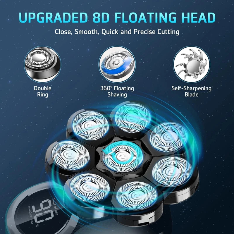 Lovcoyo Bald Razor Men, 8D Upgraded 6-in-1 Bald Razor Men, Waterproof Wet/Dry Razor Men's Electric, Wireless Rechargeable Head Razor Men (Blue)