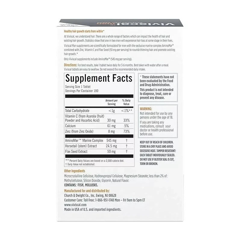 Viviscal Hair Men's Growth Supplements 180 Tablets - 3 Month Supply 12/2026