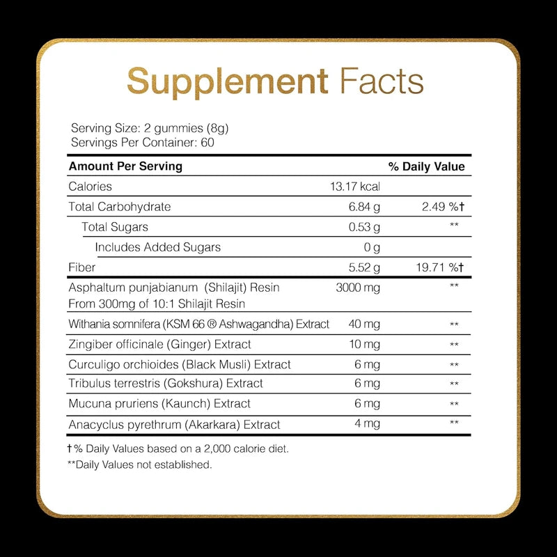 Be Bodywise Pure Himalayan Shilajit Gummies Gold I Lab Tested I No Added Sugar I Ashwagandha, Gokshura| Fulvic Acid & 85+ Trace Minerals I for Men, Women I Non-GMO I 100% Natural & Organic I 60 Gummy