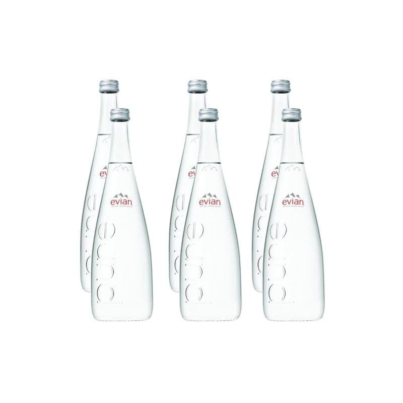 Evian Natural Mineral Water, 25.4 oz Glass Bottle - Pack of 6 (Total of 152.4 Fl Oz)