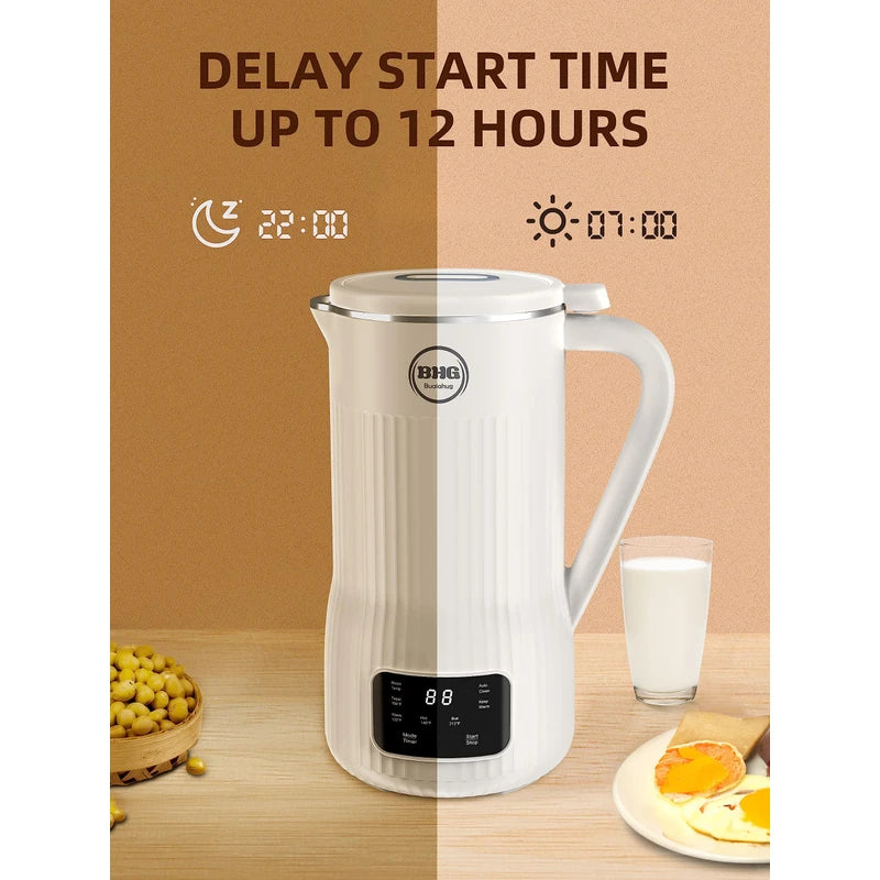 BUAIAHUG 20oz Nut Milk Maker Machine - Multi-Functional Automatic Almond with 10 Blades, Plant-Based, Oat, Soy, and Dairy Free Beverages 12 Hours Timer/Auto-clean/Room Temp/Keep Warm/Boil, White