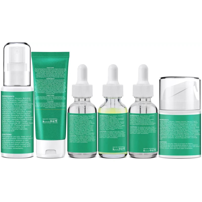 GOWLAVER Complete Skin Care Routine Kit Cleanser Toner Serums Face Cream Anti Aging