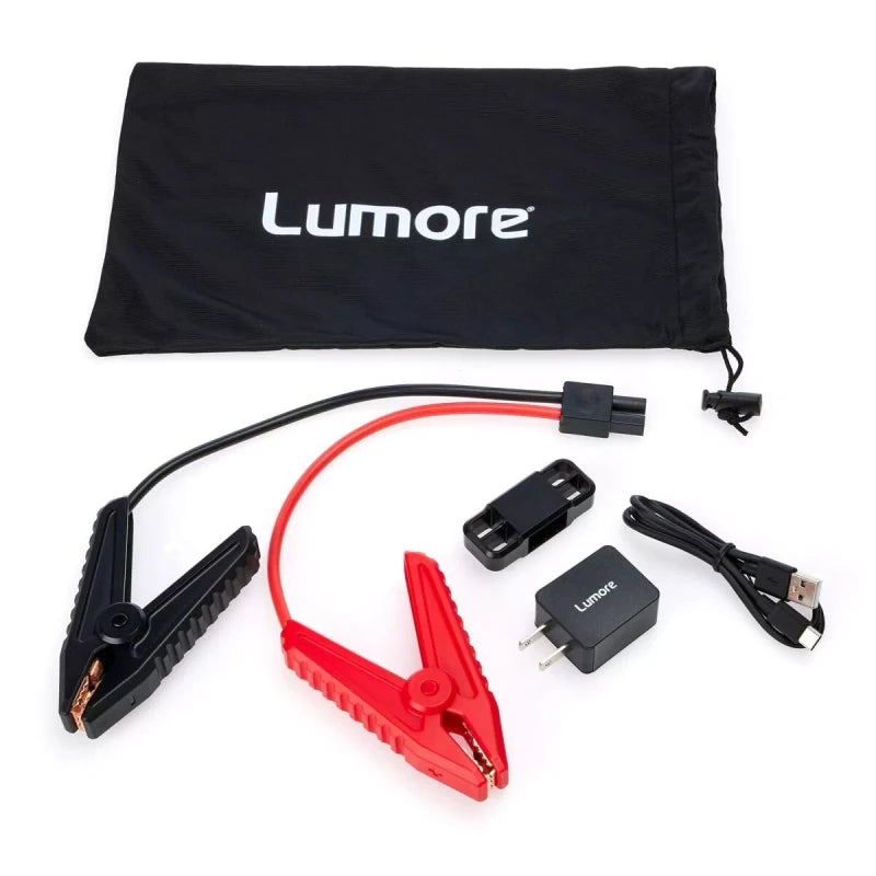 Lumore Pro Jump Starter Kit w/AC Plug & Power Bank w/Cables & Bag-Silver-NEW