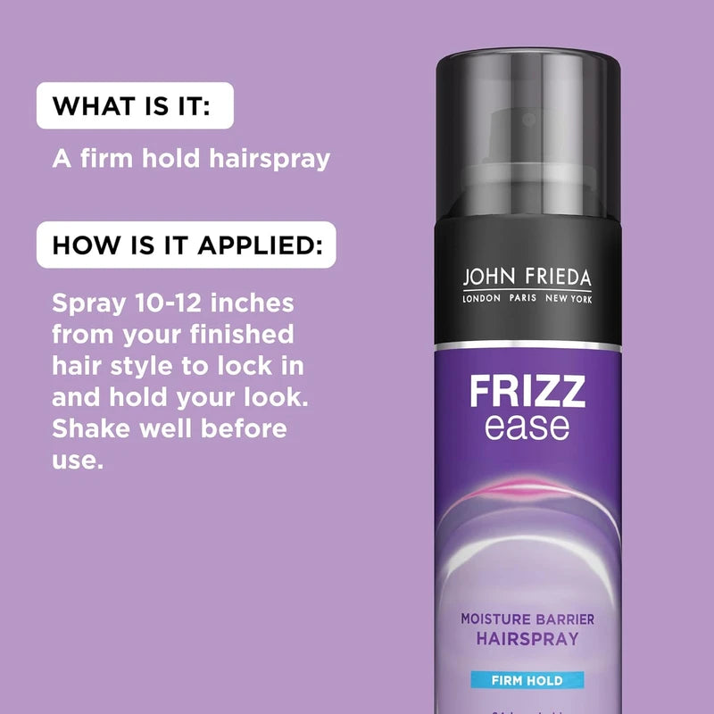John Frieda Frizz Ease Moisture Barrier Hairspray, Firm Hold Hairspray, Seals Out Moisture with a Protective Barrier, Blocks Frizz, Protects Against Heat, Long-Lasting Hold, 2 Oz, Pack of 12