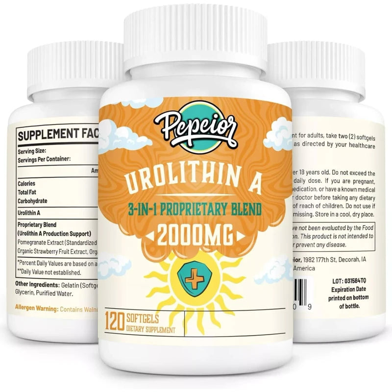 Pepeior Pepeior Urolithin A 2000MG 3-in-1 Proprietary Blend - 120 Softgels - EXP 01/2027