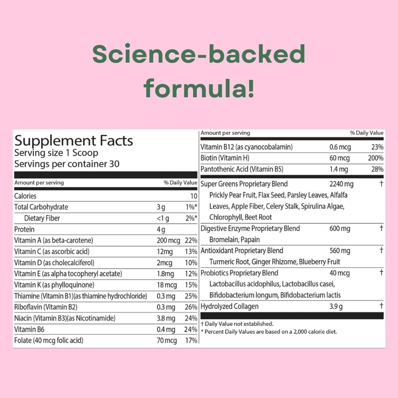 Glow Greens Powder, Collagen with Probiotics, Vitamins, Digestive Enzymes, Superfoods, Gut Health, Bloating Relief, Radiant Skin, Natural Glow, Spirulina, Juice Mix, 30 SVG, Mango