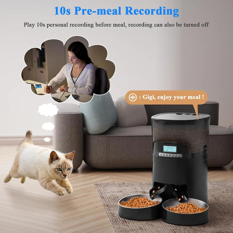 HoneyGuaridan 4.5L Automatic Cat Feeder for 2 Cats,Wi-Fi Smart Pet Feeder,Timer Cat Food Dispenser for Cats & Dogs, APP Control,Desiccant, Voice Recorder,Stainless Steel Bowl (Black)