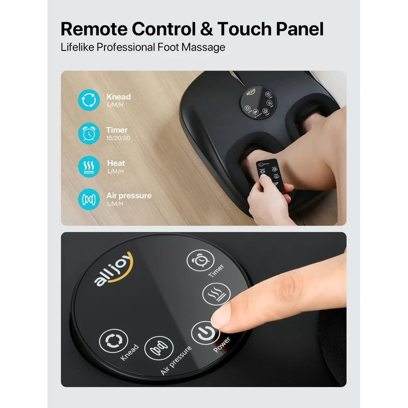 ALLJOY Foot Massager Machine with Heat, Shiatsu Foot Massager with Remote Control, Deep Kneading for Plantar Fasciitis Neuropathy, UP to Men Size 13, Gifts for Women Men