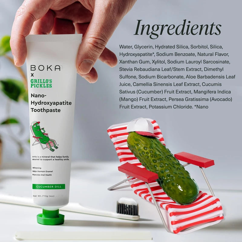 Boka Fluoride Free Toothpaste - Nano Hydroxyapatite, Remineralizing, Sensitive Teeth, Whitening - Dentist Recommended for Adult & Kids Oral Care - Cucumber Dill Flavor, 4 Fl Oz 1 Pk - US Manufactured
