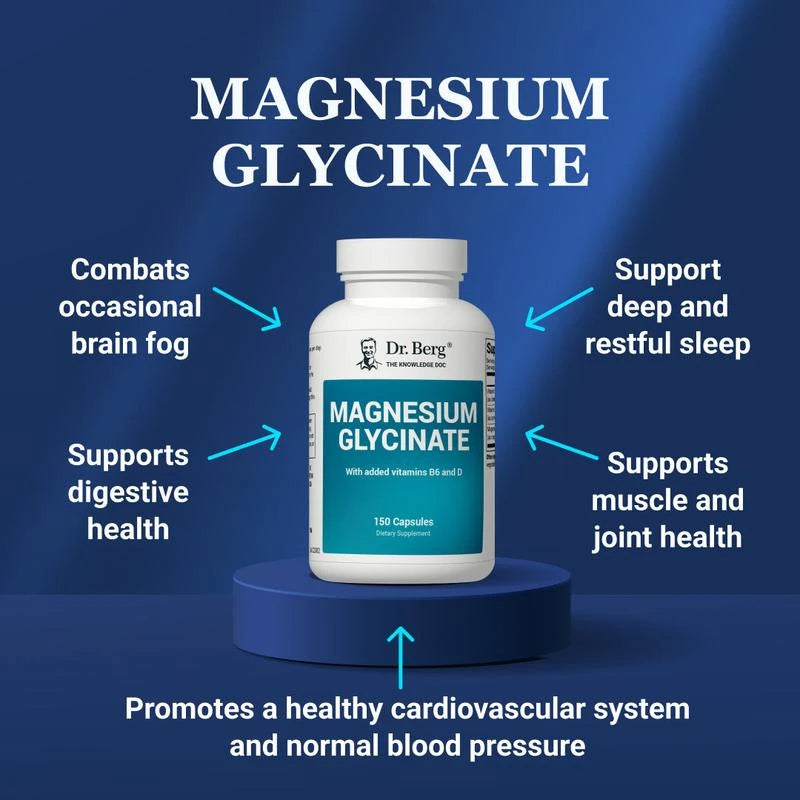 Dr. Berg Nutritionals Magnesium Glycinate - Supports Muscle Health & Nerve Function Healthcare Dietary Supplement - Potency: 400 mg (5 Capsules per Serving)