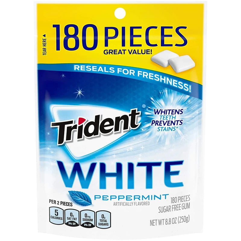 Trident White Peppermint Sugar Free Gum, Value Pack, 180 Pieces