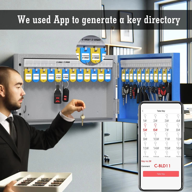 WeHere 24 Key Lock Box Wall Mount, APP Bluetooth/One Time Password Share/Wi-Fi Remote/Fixed Code/Key Unlock, Smart Key Cabinet, Key Organizer box for Apartment, Hotel, Office, House Key Manage