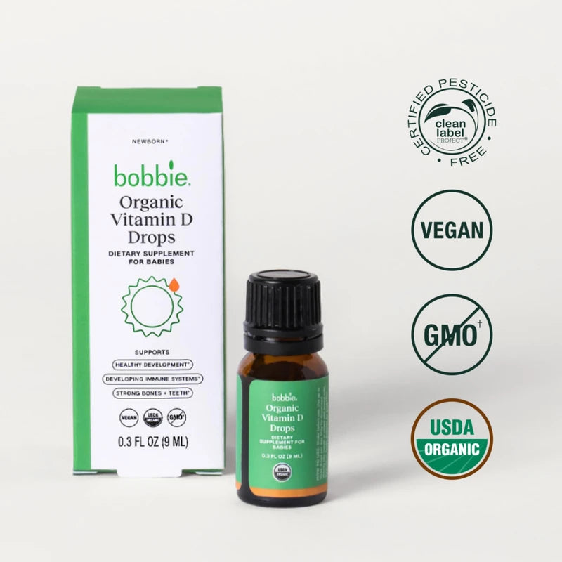 Bobbie Bobbie Organic Baby Vitamin D Drops, Daily Liquid Supplement to Support Development, Immune Health and Strong Teeth and Bones* in Newborn Babies and Infants, Vegan, Infant Vitamin D, 400 IU, 0.3 fl oz