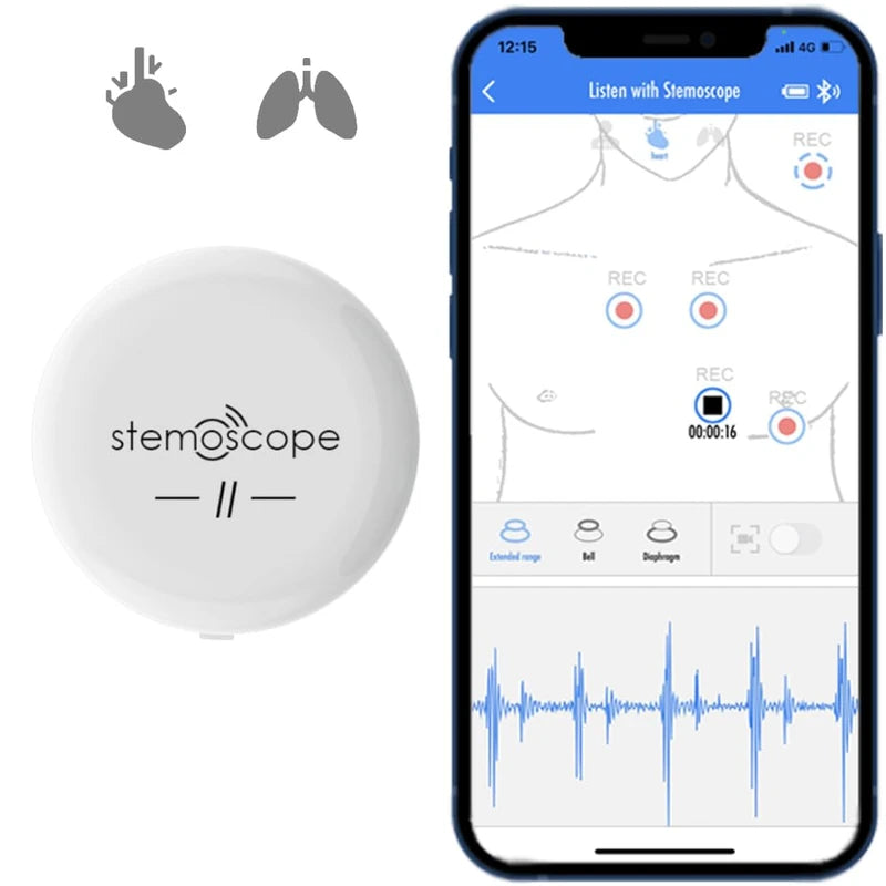 Stemoscope® II Smart Bluetooth Stethoscope - Listen to and Record Heart Rhythms and Lung Sounds - Digital Stethoscope
