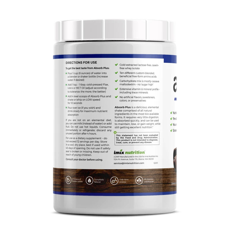 Absorb Plus Isolate Protein - Diet Supplement for Improved Gut Health, Extra Nutritional Support, Non-GMO, Gluten-Free, Lactose-Free, Casein-Free (2.2 Lbs, Chocolate Royale)