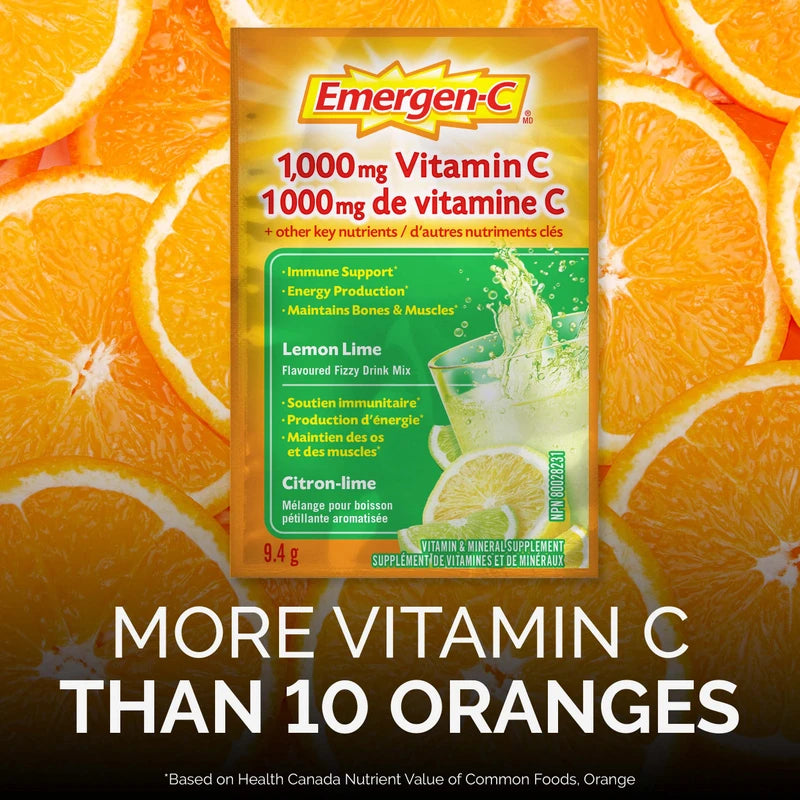 Emergen-C® Lemon-Lime (30 Count), 1000mg Vitamin C / Electrolytes / B Vitamins Mineral Supplement